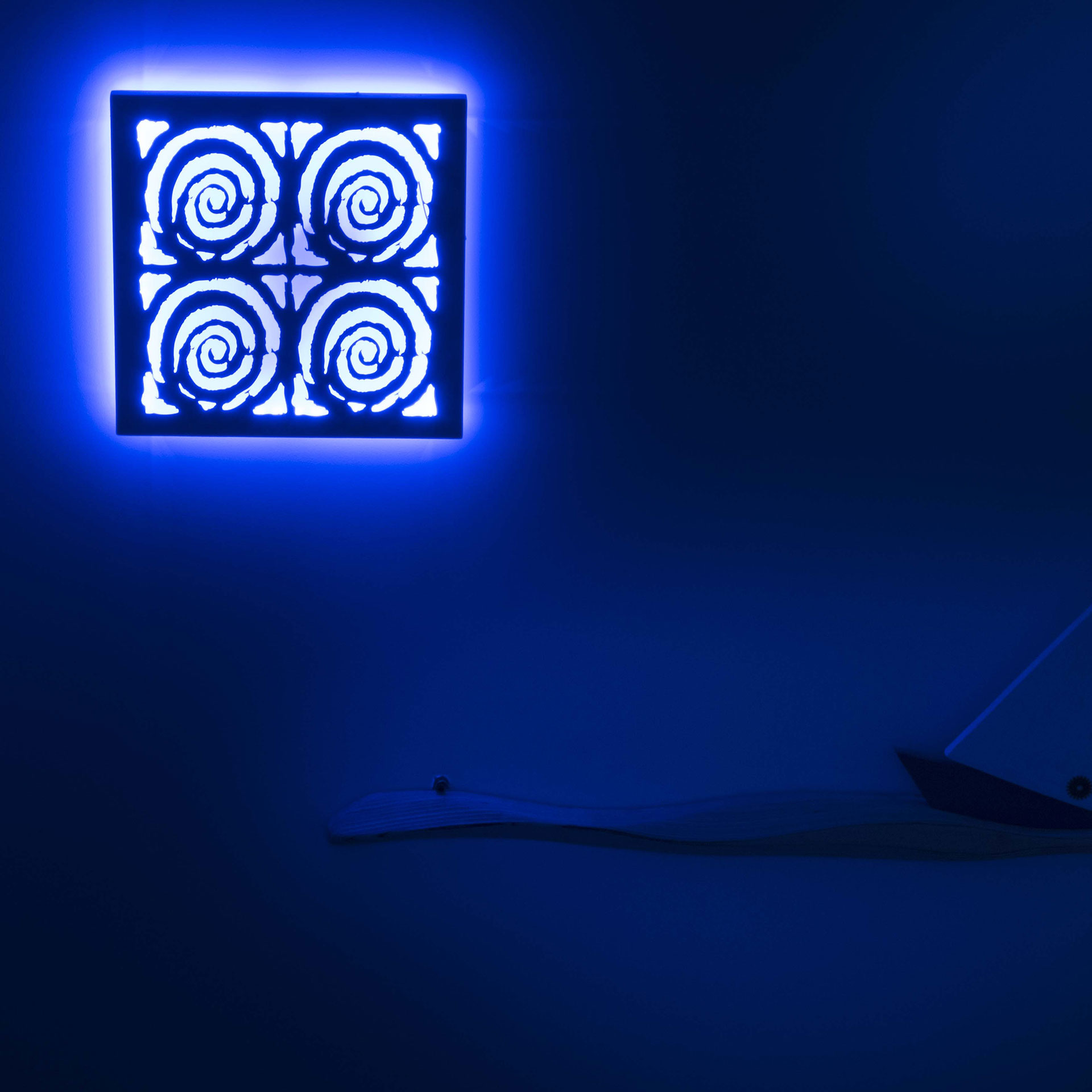 Cretan Blue Beach Hotel blue wall with lights