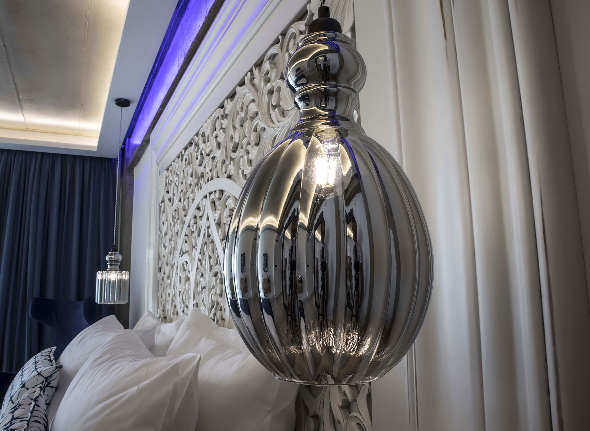 Cretan Blue Beach Hotel hotel room with double bed and metallic details